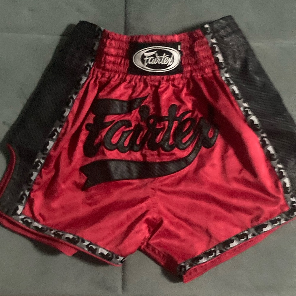 Red and Black Athletic Muay Thai Shorts with Satin Finish